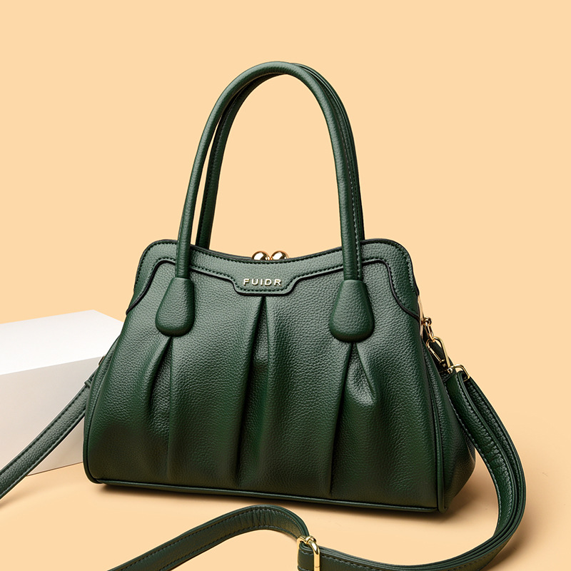 Green Women's Premium Wear-Resistant Leather Shoulder Bag - Vintage Frame Kiss-Lock Handbag & Crossbody Satchel - Image 1