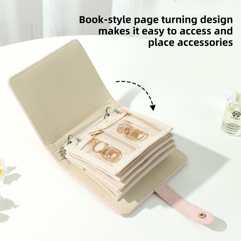 White Nappa Leather Anti-Oxidation Jewelry Storage Book with 5 Velvet Pouches - Compact Organizer for Watches, Earrings, Rings & Gold Ornaments - Image 4