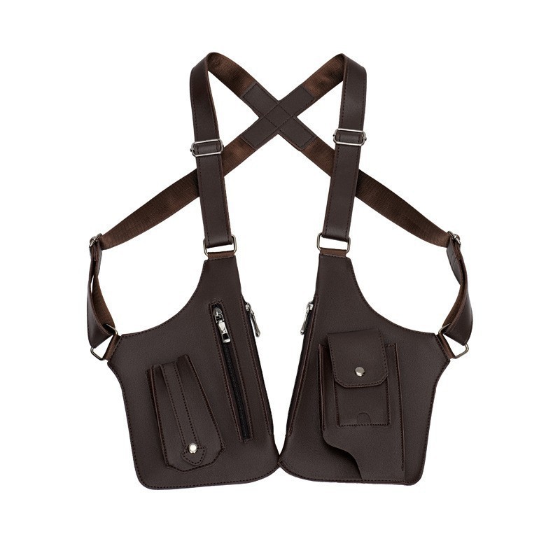 Coffee Multi-functional Expandable Men's Tactical Chest Rig Bag - Waterproof & Lightweight Retro Underarm Pack - Image 1