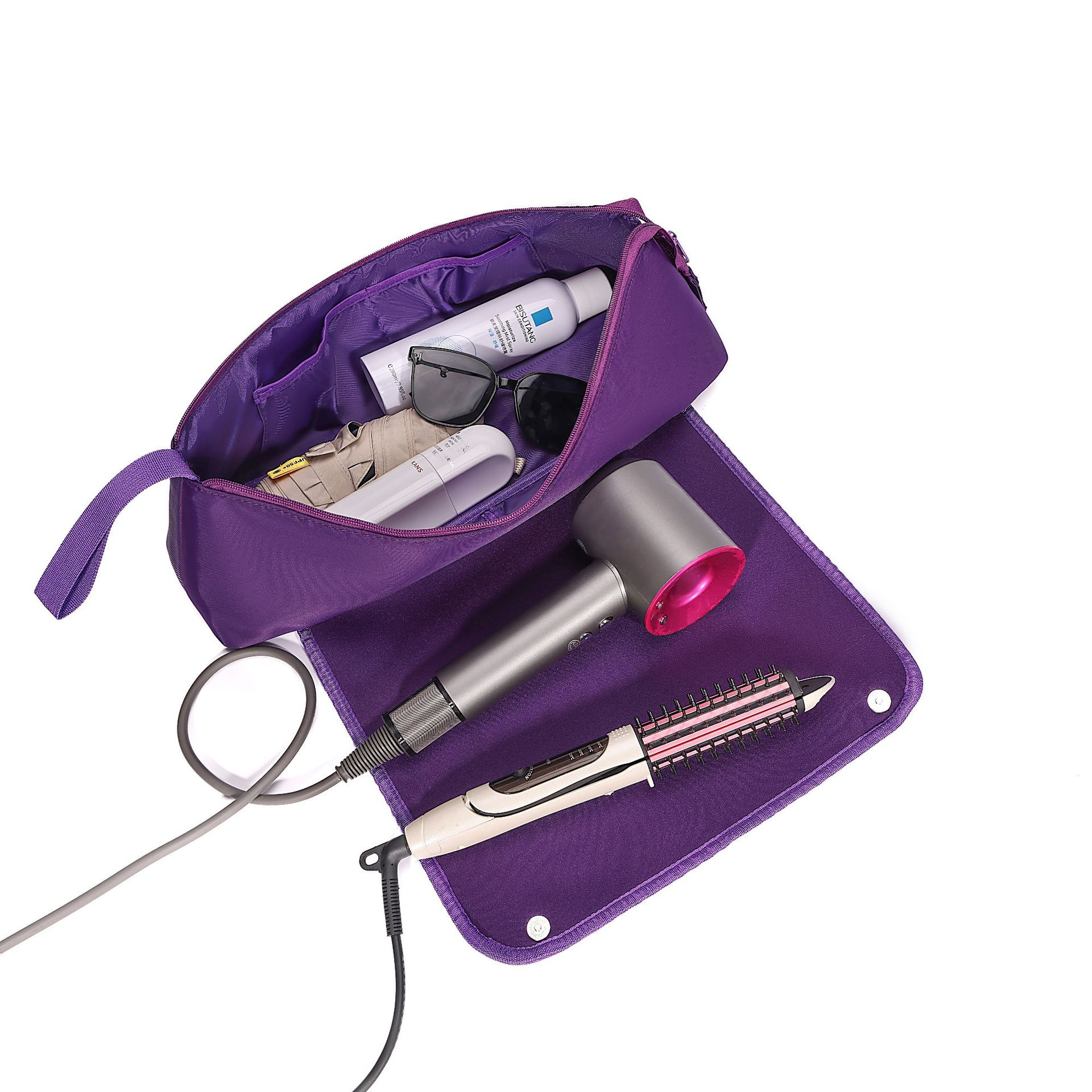 Purple Premium Insulated Roll-Up Travel Case for Hair Styling Tools & Blow Dryers with Muti-Pockets (18x5.5x5 Inch) - Image 1
