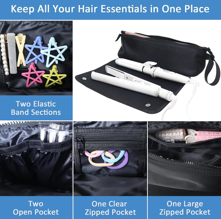 Purple Premium Insulated Roll-Up Travel Case for Hair Styling Tools & Blow Dryers with Muti-Pockets (18x5.5x5 Inch) - Image 5