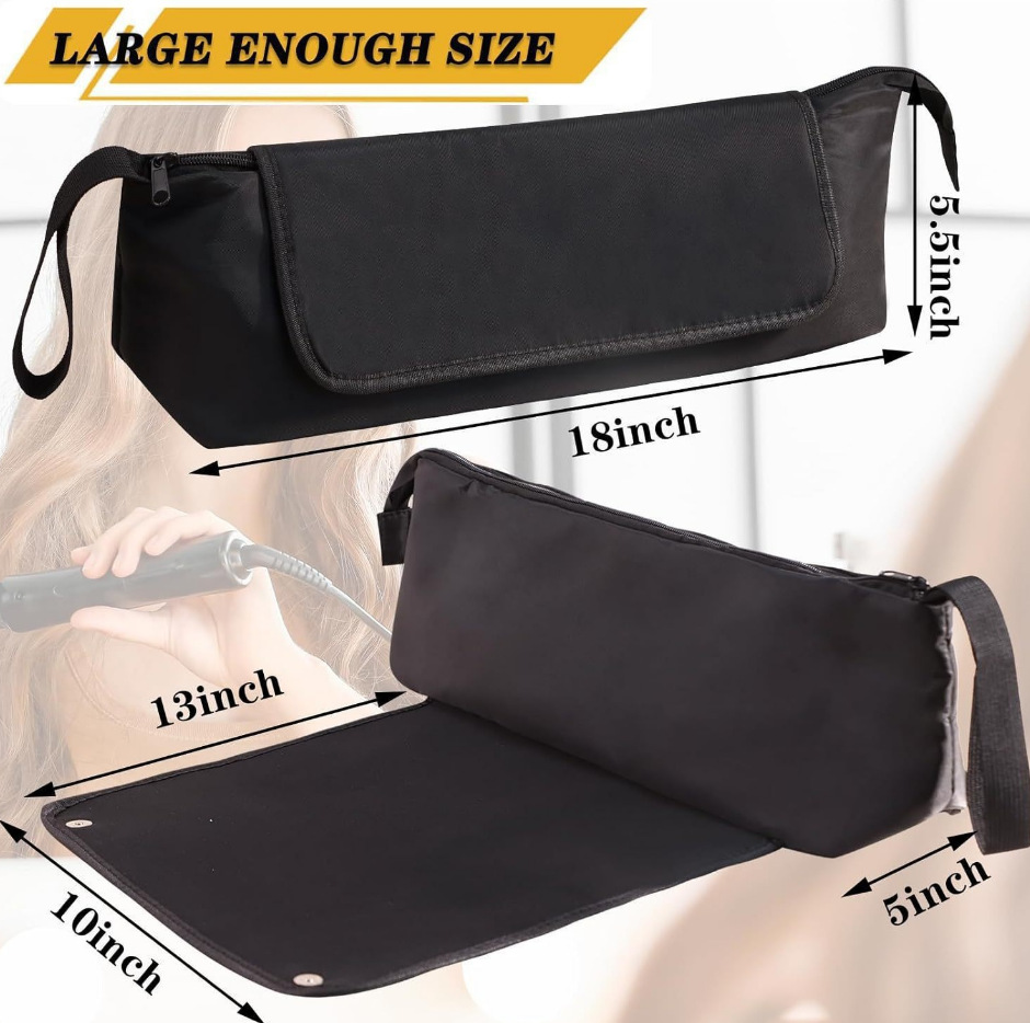Black Premium Insulated Roll-Up Travel Case for Hair Styling Tools & Blow Dryers with Muti-Pockets (18x5.5x5 Inch) - Image 3