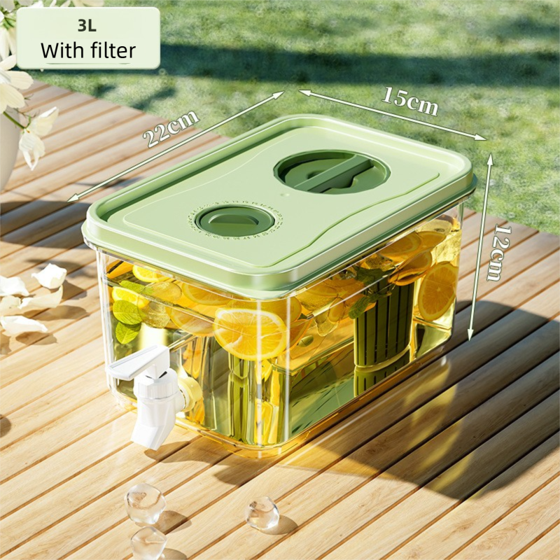 3L Compact Fridge-Ready Cold Drink Dispenser with Spigot, Timer and Infuser Filter - Food-Grade PP & Heat Resistant Fruit Tea Tank - Image 1