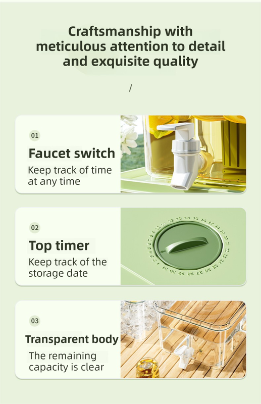 3L Compact Fridge-Ready Cold Drink Dispenser with Spigot, Timer and Infuser Filter - Food-Grade PP & Heat Resistant Fruit Tea Tank - Image 7