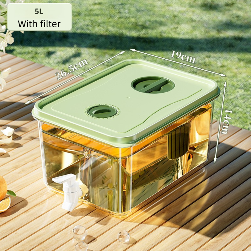 5L Compact Fridge-Ready Cold Drink Dispenser with Spigot, Timer and Infuser Filter - Food-Grade PP & Heat Resistant Fruit Tea Tank - Image 1