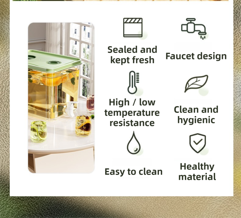 5L Compact Fridge-Ready Cold Drink Dispenser with Spigot, Timer and Infuser Filter - Food-Grade PP & Heat Resistant Fruit Tea Tank - Image 6