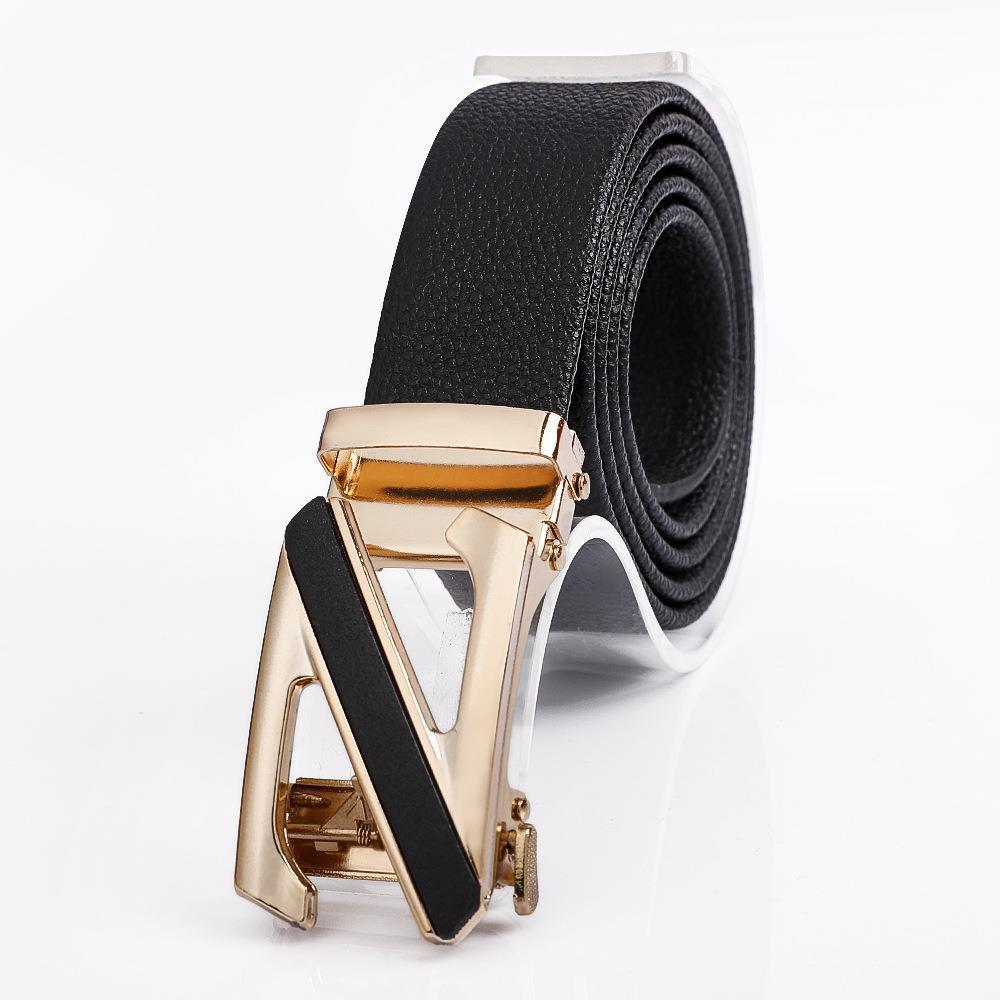 Men's Fashionable Z Style Gold Automatic Buckle Sleek Business Suit Belt -  Adjustable No-Hole Waistband (3.5cm Width & 120cm Length) - Image 1