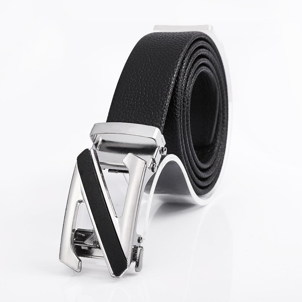Men's Fashionable Z Style Sliver Automatic Buckle Sleek Business Suit Belt - Adjustable No-Hole Waistband (3.5cm Width & 120cm Length) - Image 1