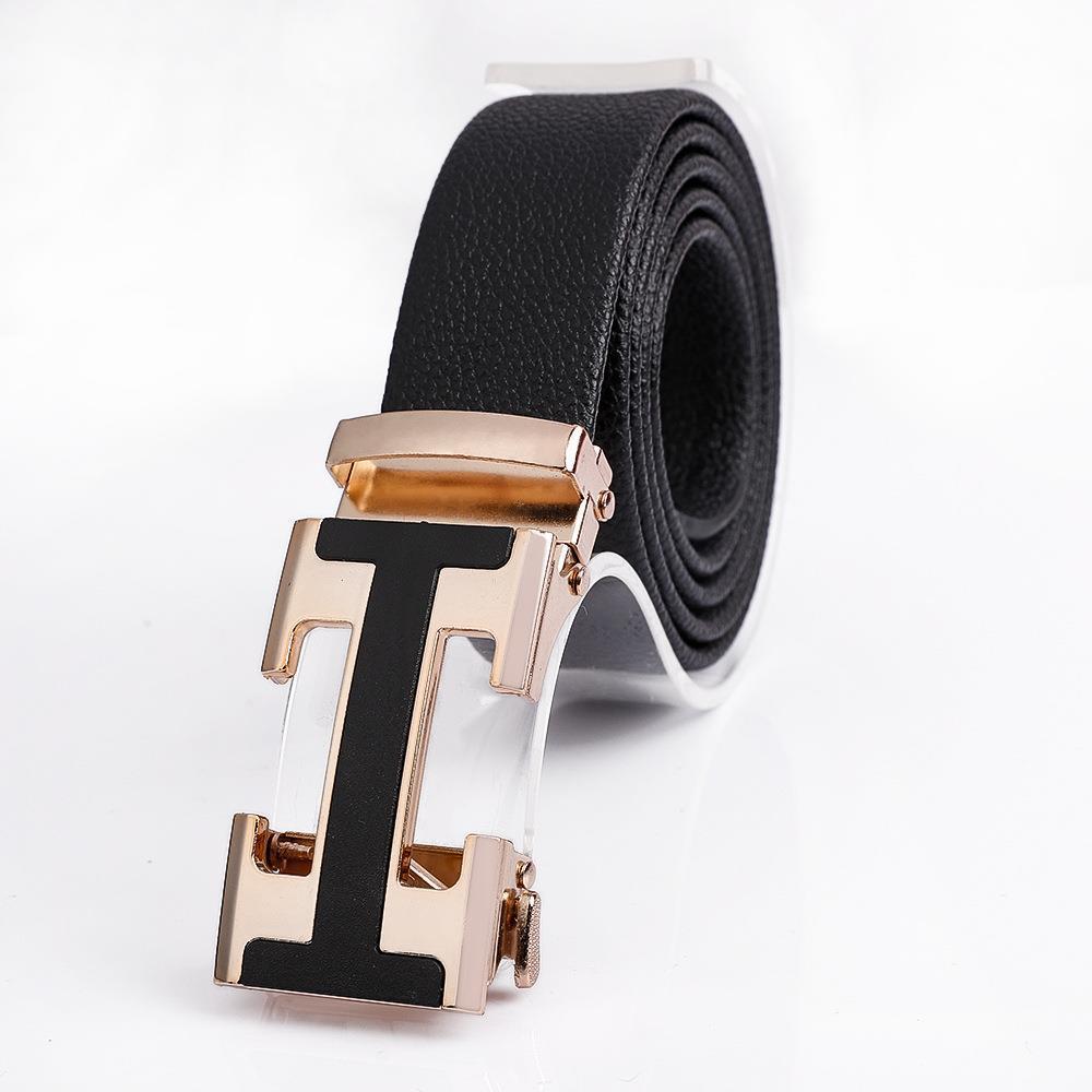 Men's Fashionable I Style Gold Automatic Buckle Sleek Business Suit Belt - Adjustable No-Hole Waistband (3.5cm Width & 120cm Length) - Image 1