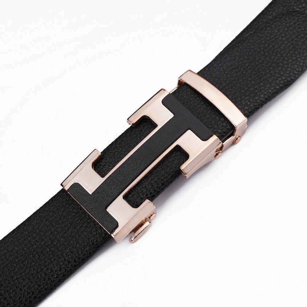 Men's Fashionable I Style Gold Automatic Buckle Sleek Business Suit Belt - Adjustable No-Hole Waistband (3.5cm Width & 120cm Length) - Image 2