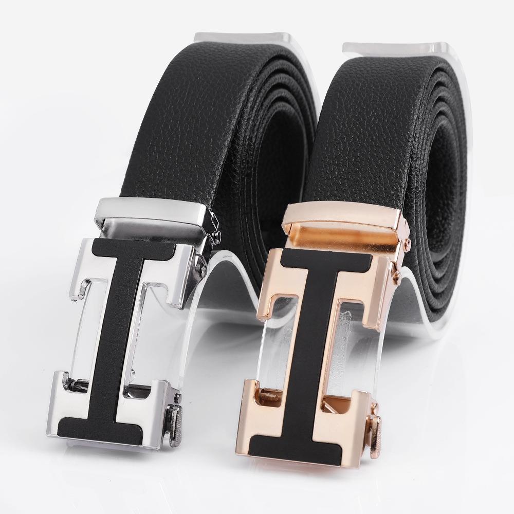 Men's Fashionable I Style Gold Automatic Buckle Sleek Business Suit Belt - Adjustable No-Hole Waistband (3.5cm Width & 120cm Length) - Image 3