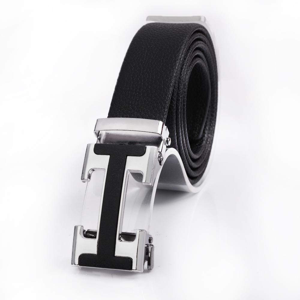 Men's Fashionable I Style Sliver Automatic Buckle Sleek Business Suit Belt - Adjustable No-Hole Waistband (3.5cm Width & 120cm Length) - Image 1