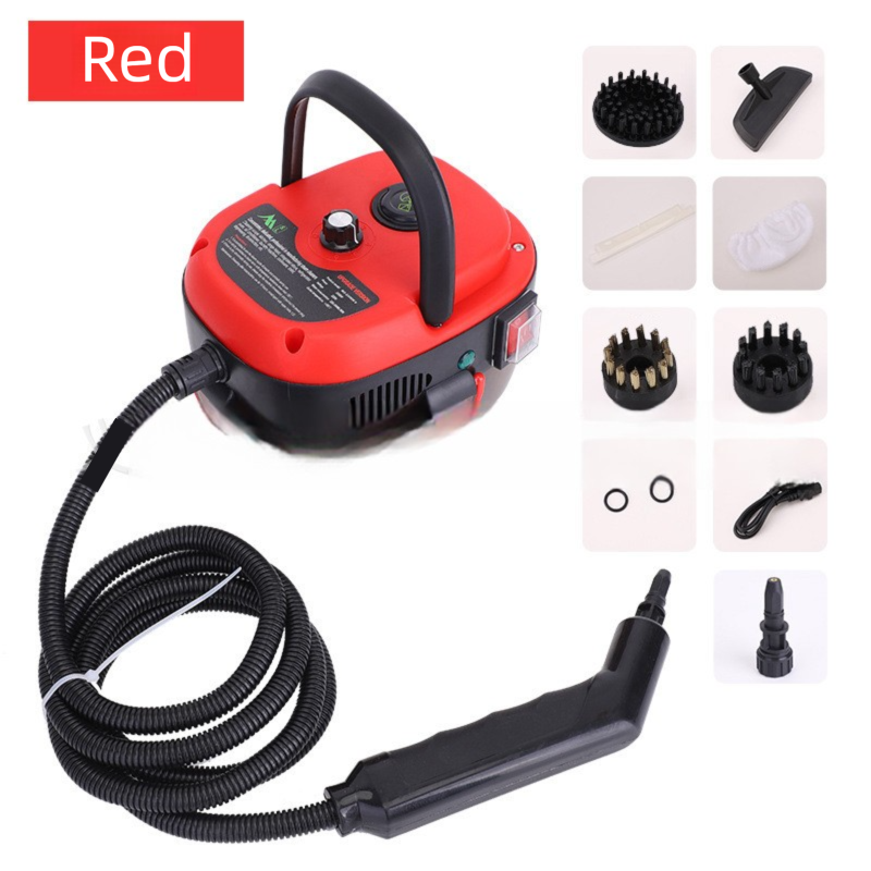 Red Portable High-Pressure Steam Cleaner with 1000ml Tank & 7-Piece Pro Brushes/Spray Nozzle Kit - 131°C High-Temp Deep Cleaning Machine for Kitchen Grease and Home Sanitization - Image 1