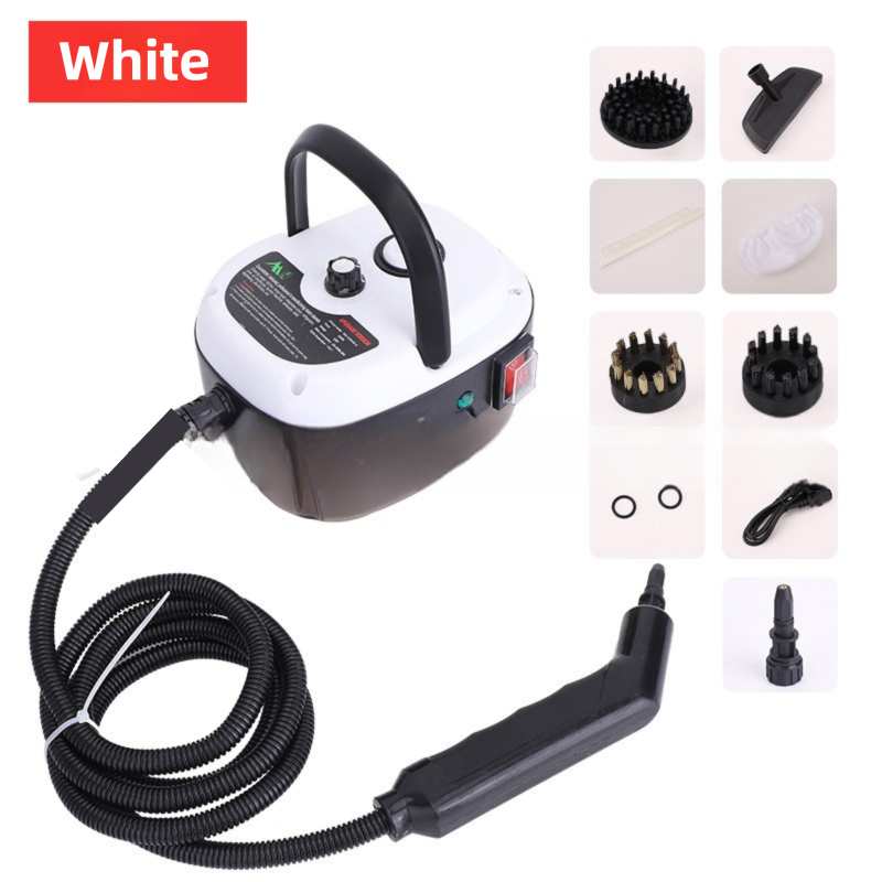 White Portable High-Pressure Steam Cleaner with 1000ml Tank & 7-Piece Pro Brushes/Spray Nozzle Kit - 131°C High-Temp Deep Cleaning Machine for Kitchen Grease and Home Sanitization - Image 1