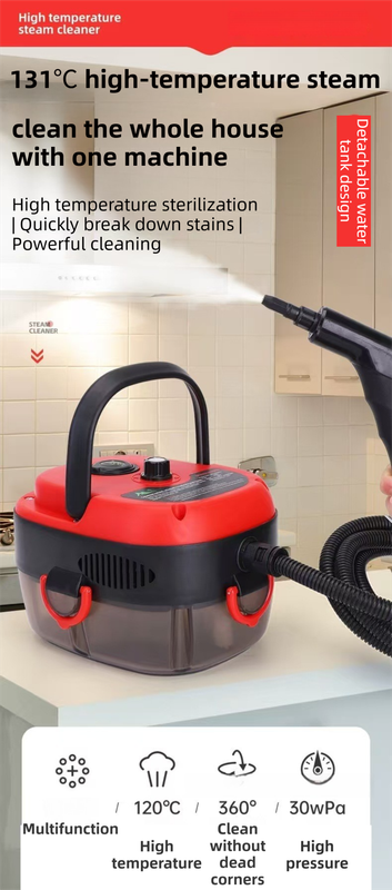 White Portable High-Pressure Steam Cleaner with 1000ml Tank & 7-Piece Pro Brushes/Spray Nozzle Kit - 131°C High-Temp Deep Cleaning Machine for Kitchen Grease and Home Sanitization - Image 2