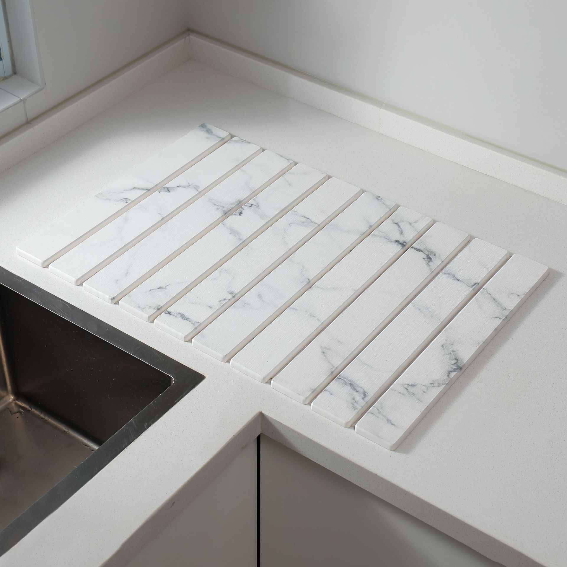 30x40cm Foldable Marble Pattern Kitchen Dish Drainer(Style 1) - Ultra-Absorbent Natural Stone Mat, Fast-Drying & Space-Saving - Image 1