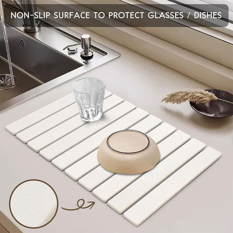 30x40cm Foldable Marble Pattern Kitchen Dish Drainer(Style 2) - Ultra-Absorbent Natural Stone Mat, Fast-Drying & Space-Saving - Image 3