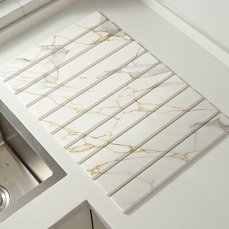 30x40cm Foldable Marble Pattern Kitchen Dish Drainer(Style 3) - Ultra-Absorbent Natural Stone Mat, Fast-Drying & Space-Saving - Image 1
