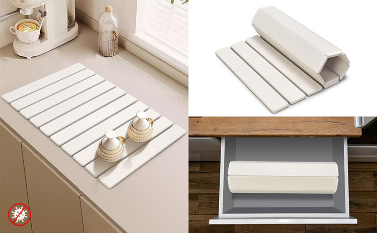 30x40cm Foldable Marble Pattern Kitchen Dish Drainer(Style 4) - Ultra-Absorbent Natural Stone Mat, Fast-Drying & Space-Saving - Image 4