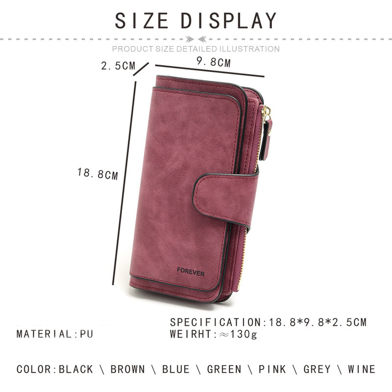 Brown Large Capacity Long Wallet Frosted PU Leather Clutch Bag with 14 Card Slots and Zipper Compartment fits Smartphone for Everyday Use Australia - Image 4