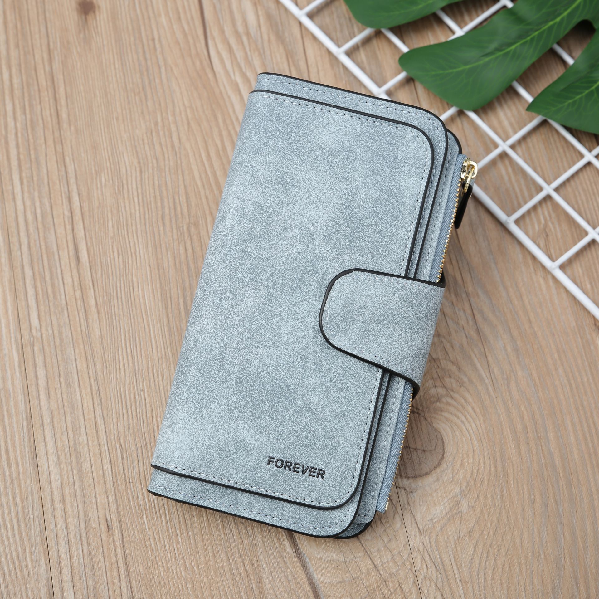 Blue Large Capacity Long Wallet Frosted PU Leather Clutch Bag with 14 Card Slots and Zipper Compartment fits Smartphone for Everyday Use Australia - Image 1