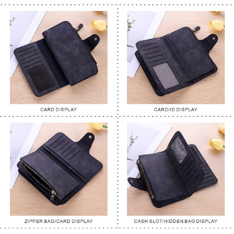 Green Large Capacity Long Wallet Frosted PU Leather Clutch Bag with 14 Card Slots and Zipper Compartment fits Smartphone for Everyday Use Australia - Image 2