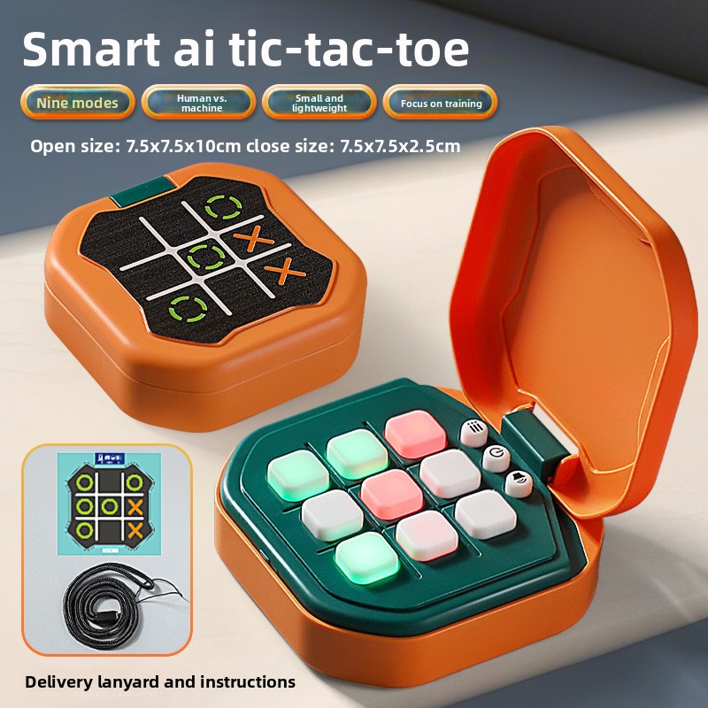 2 Pack Orange  AI Tic-Tac-Toe Handheld Game Electronic Logic Training Machine with 9 Game Modes and Light-up Buttons for Kids Age 3+ Australian Home Travel - Image 1