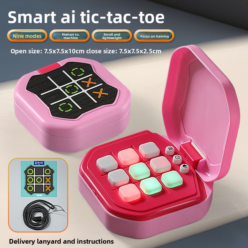 2 Pack Pink AI Tic-Tac-Toe Handheld Game Electronic Logic Training Machine with 9 Game Modes and Light-up Buttons for Kids Age 3+ Australian Home Travel - Image 1