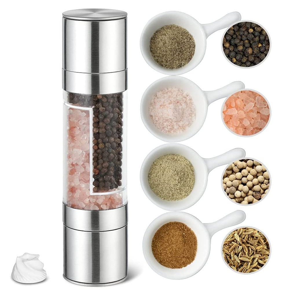 2 Pack 2-in-1 Stainless Steel Manual Spice Grinder Dual Head Salt and Pepper Mill with Adjustable Coarseness for Australian BBQ Kitchen and Travel - Image 2