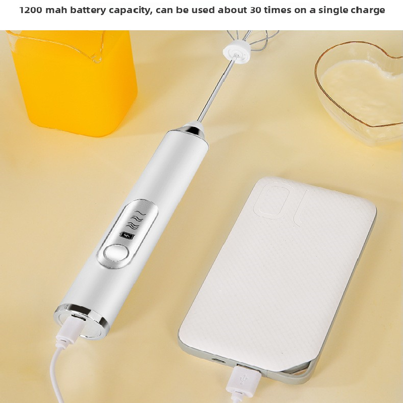 White Rechargeable Handheld Milk Frother and Electric Whisk Set 3 Speeds with 2 Stainless Steel Heads and Storage Stand Australian Home Barista Kit - Image 4