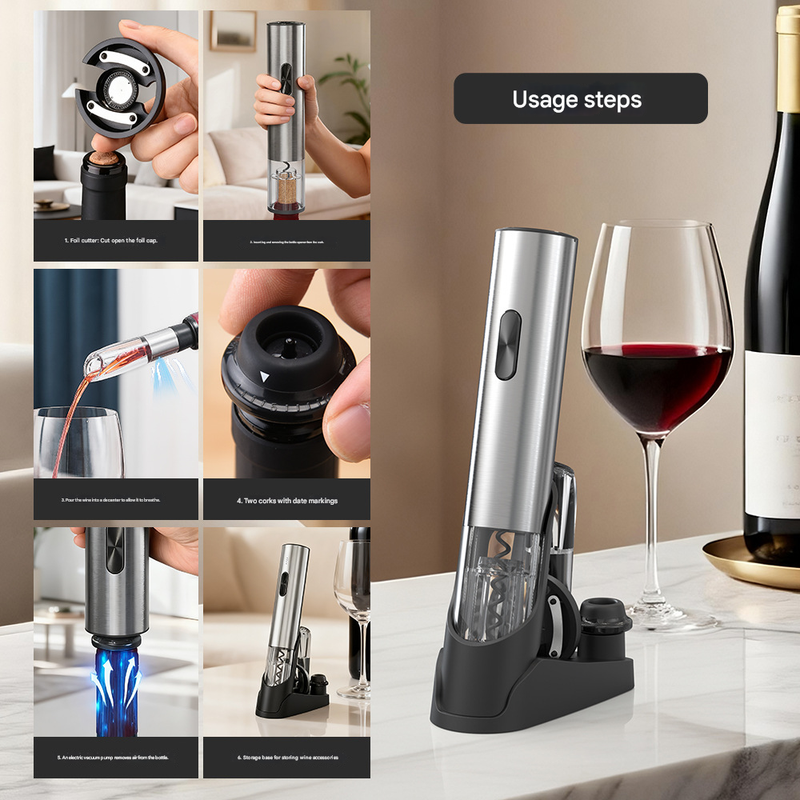 Electric Wine Opener Set 2-in-1 Rechargeable Automatic Corkscrew with Vacuum Seal Base Aerator Foil Cutter Professional Barware Australian Home Use - Image 2