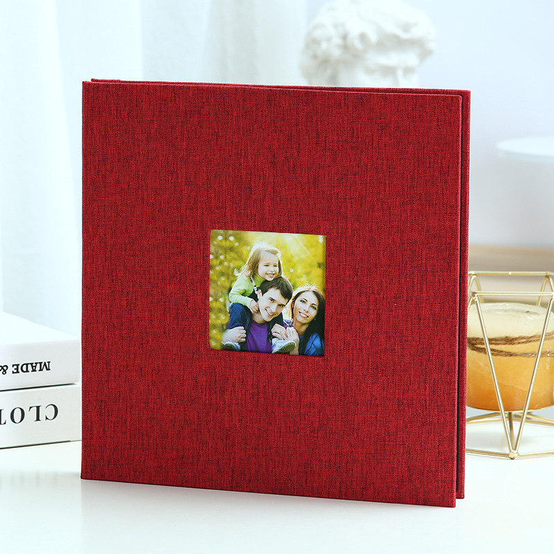 Red Linen Self-Adhesive Photo Album DIY Scrapbook with Cover Window 11x10.6 Inch for Family Wedding Travel Memories Preservation Australian Home - Image 1