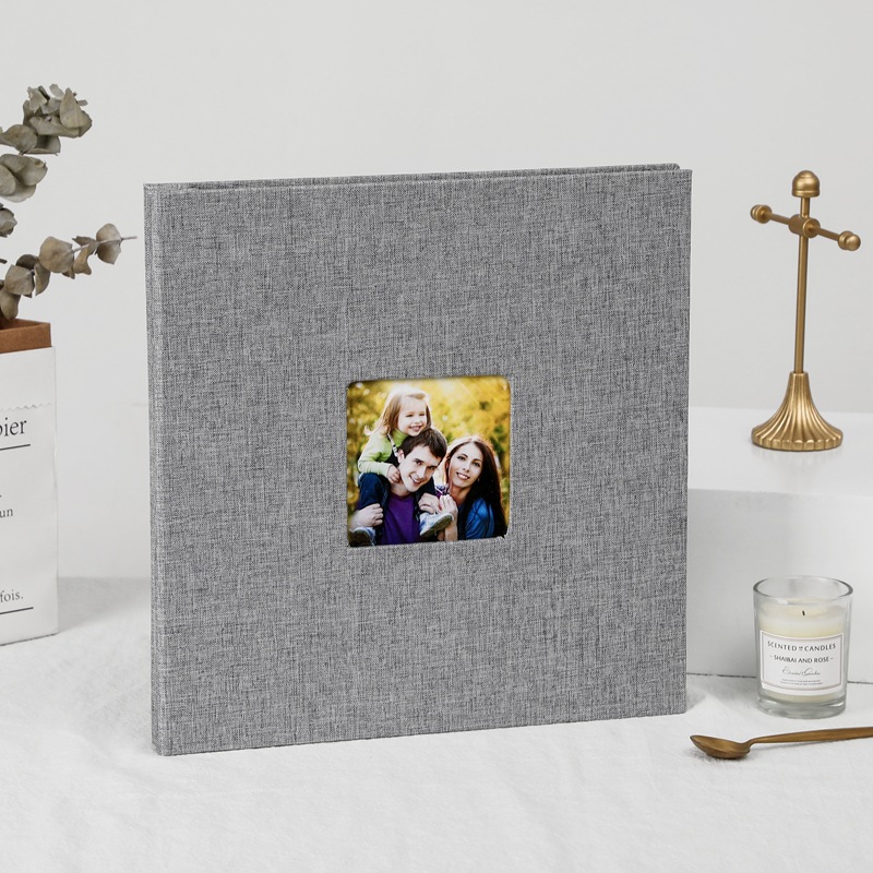 Grey Linen Self-Adhesive Photo Album DIY Scrapbook with Cover Window 11x10.6 Inch for Family Wedding Travel Memories Preservation Australian Home - Image 1
