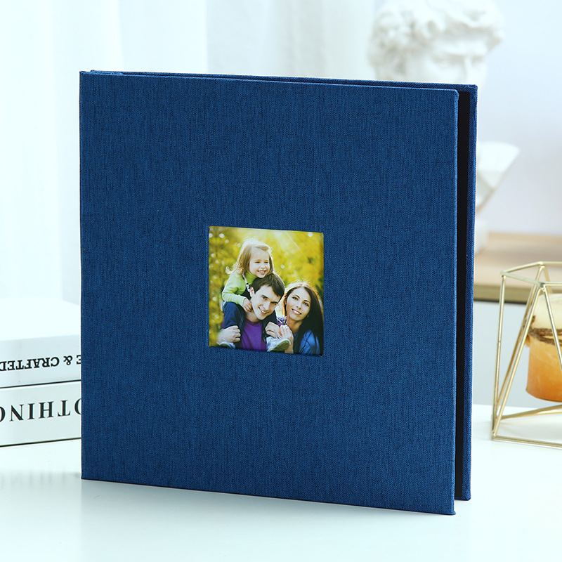 Navy blue Linen Self-Adhesive Photo Album DIY Scrapbook with Cover Window 11x10.6 Inch for Family Wedding Travel Memories Preservation Australian Home - Image 1