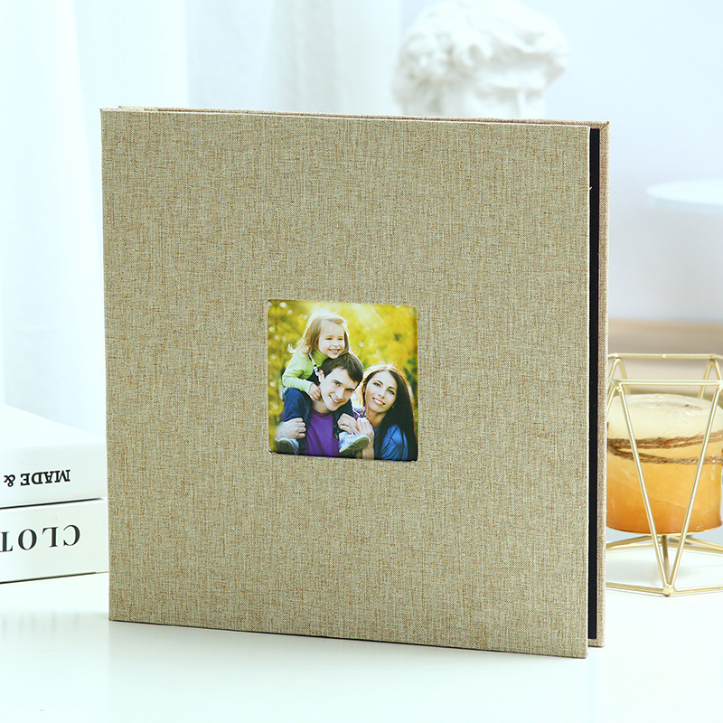 Brown Linen Self-Adhesive Photo Album DIY Scrapbook with Cover Window 11x10.6 Inch for Family Wedding Travel Memories Preservation Australian Home - Image 1