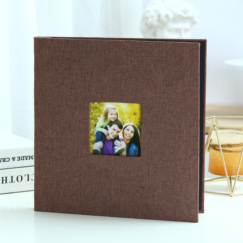 Coffee color Linen Self-Adhesive Photo Album DIY Scrapbook with Cover Window 11x10.6 Inch for Family Wedding Travel Memories Preservation Australian Home - Image 1