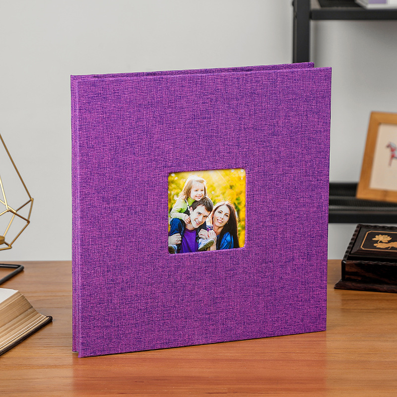 Purple Linen Self-Adhesive Photo Album DIY Scrapbook with Cover Window 11x10.6 Inch for Family Wedding Travel Memories Preservation Australian Home - Image 1