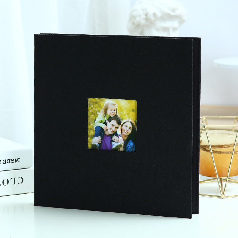 Black Linen Self-Adhesive Photo Album DIY Scrapbook with Cover Window 11x10.6 Inch for Family Wedding Travel Memories Preservation Australian Home - Image 1
