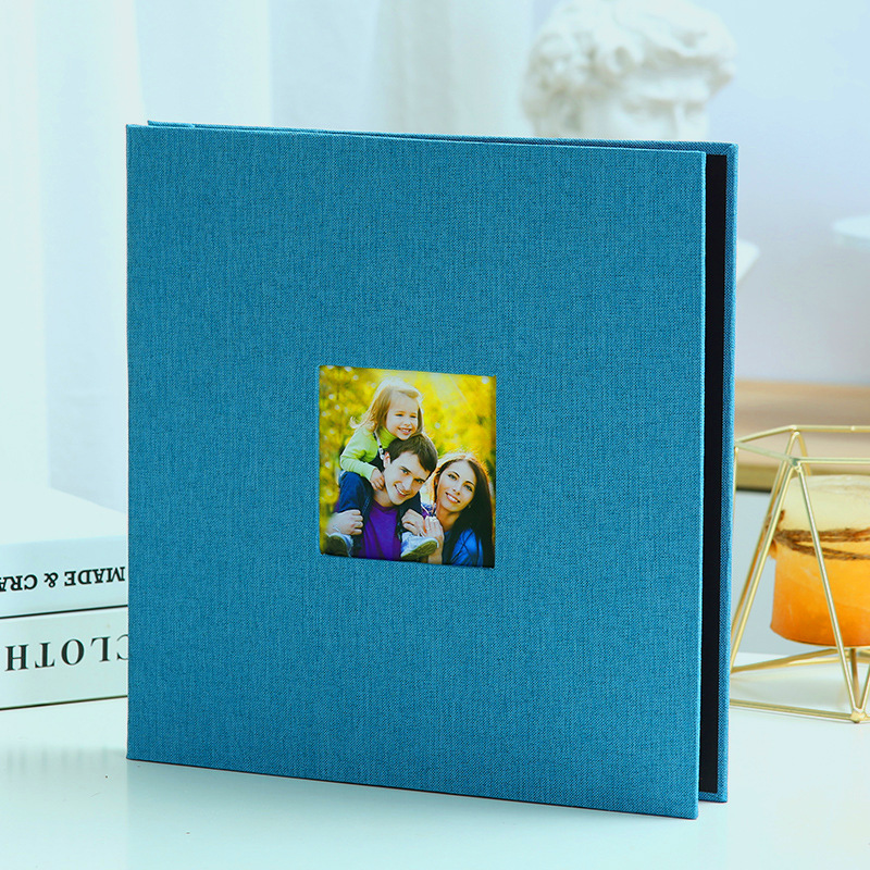 Sky blue Linen Self-Adhesive Photo Album DIY Scrapbook with Cover Window 11x10.6 Inch for Family Wedding Travel Memories Preservation Australian Home - Image 1