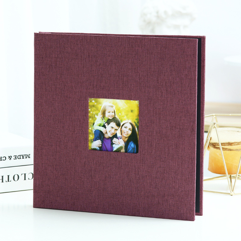 Dark purple Linen Self-Adhesive Photo Album DIY Scrapbook with Cover Window 11x10.6 Inch for Family Wedding Travel Memories Preservation Australian Home - Image 1