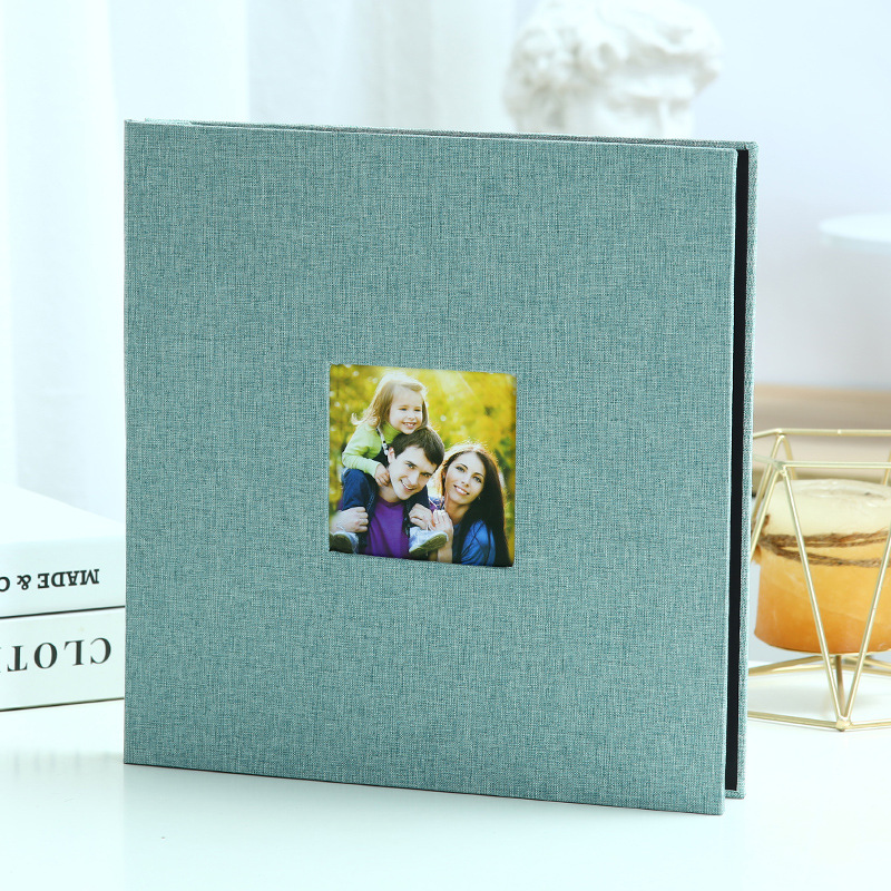 Green Linen Self-Adhesive Photo Album DIY Scrapbook with Cover Window 11x10.6 Inch for Family Wedding Travel Memories Preservation Australian Home - Image 1