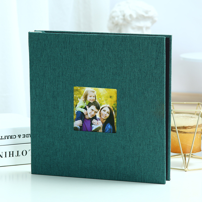 Dark green Linen Self-Adhesive Photo Album DIY Scrapbook with Cover Window 11x10.6 Inch for Family Wedding Travel Memories Preservation Australian Home - Image 1