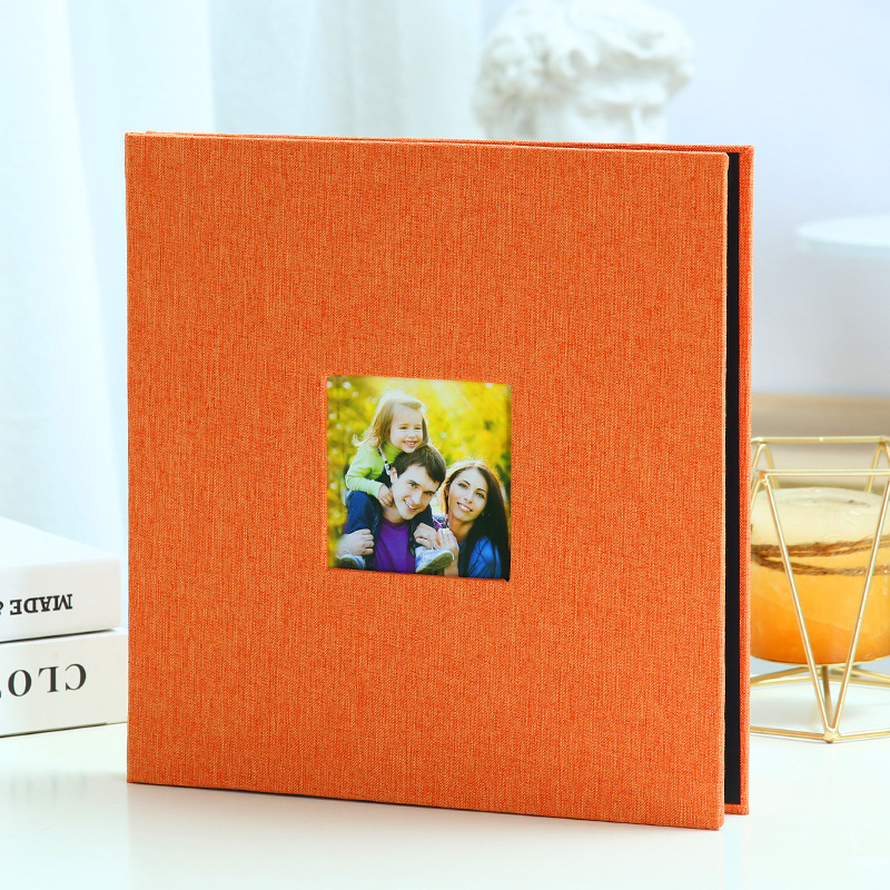 Orange Linen Self-Adhesive Photo Album DIY Scrapbook with Cover Window 11x10.6 Inch for Family Wedding Travel Memories Preservation Australian Home - Image 1