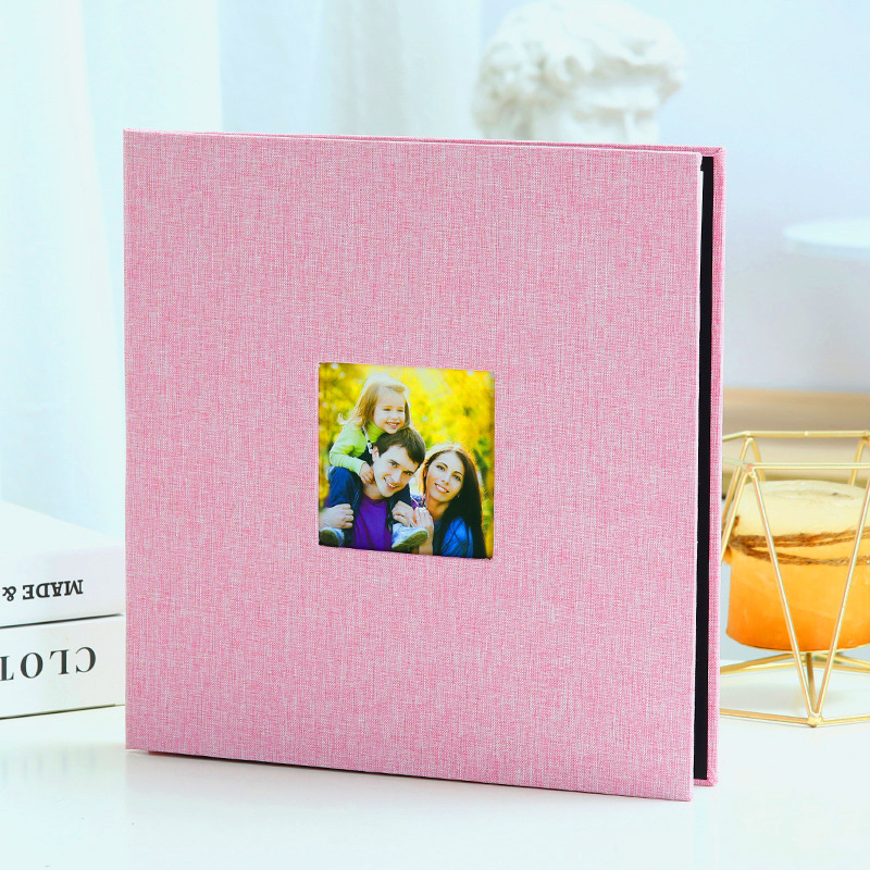 Pink Linen Self-Adhesive Photo Album DIY Scrapbook with Cover Window 11x10.6 Inch for Family Wedding Travel Memories Preservation Australian Home - Image 1