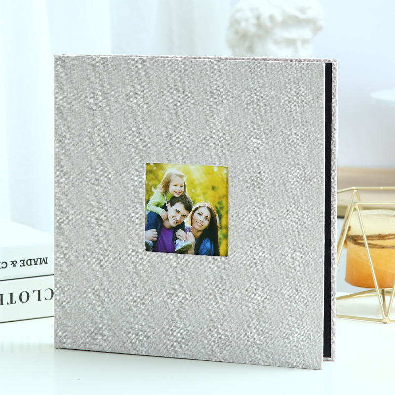 Beige Linen Self-Adhesive Photo Album DIY Scrapbook with Cover Window 11x10.6 Inch for Family Wedding Travel Memories Preservation Australian Home - Image 1