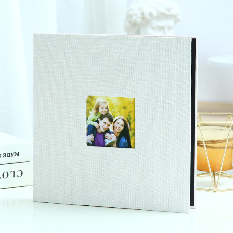 White Linen Self-Adhesive Photo Album DIY Scrapbook with Cover Window 11x10.6 Inch for Family Wedding Travel Memories Preservation Australian Home - Image 1