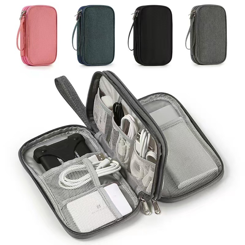 2-PCS Grey Double Layer Travel Electronics Organizer Bag Waterproof Cable Pouch for Power Bank and Phone Portable Storage for Australians - Image 3