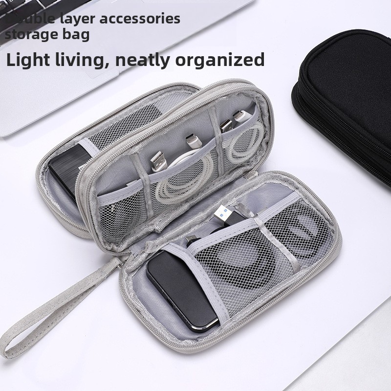 2-PCS Pink Double Layer Travel Electronics Organizer Bag Waterproof Cable Pouch for Power Bank and Phone Portable Storage for Australians - Image 2