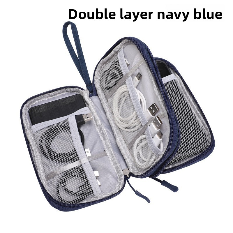 2-PCS Navy blue Double Layer Travel Electronics Organizer Bag Waterproof Cable Pouch for Power Bank and Phone Portable Storage for Australians - Image 1