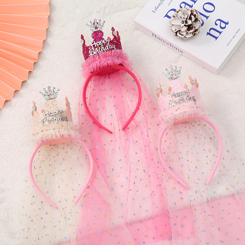 Rose red 2-Pack Tulle Crown Headbands with 